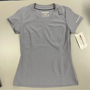 NWT Skechers Women's Light Gray One Pocket V-Neck Scrub Top